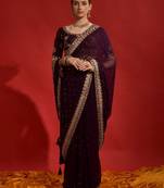 Black embellished sequinned designer saree with blouse piece