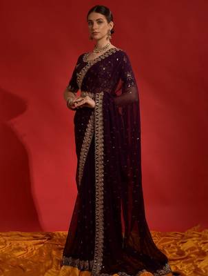Black embellished sequinned designer saree with blouse piece 2