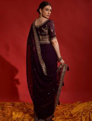 Black embellished sequinned designer saree with blouse piece 3