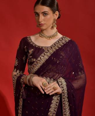 Black embellished sequinned designer saree with blouse piece 4