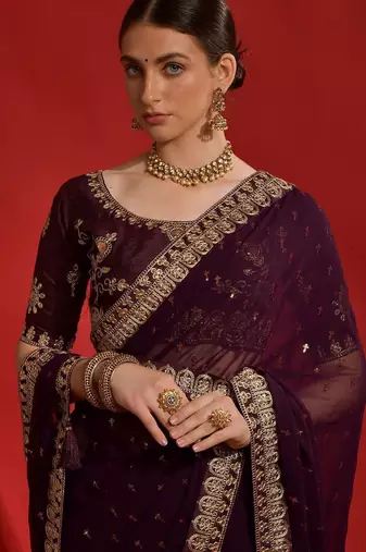 Black embellished sequinned designer saree with blouse piece