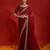 red sequinned poly georgette designer saree