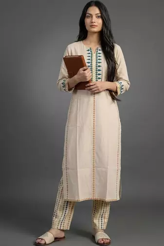 smart women embroidered kurta with trousers