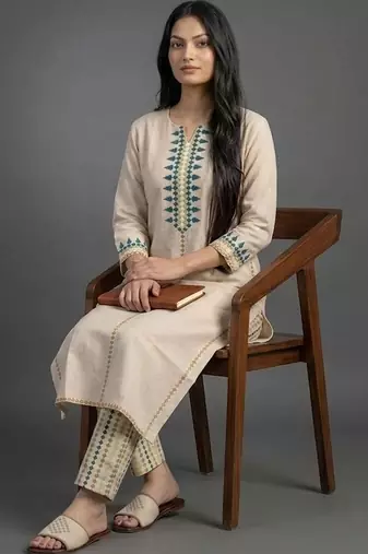 smart women embroidered kurta with trousers