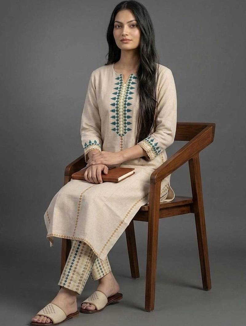 smart women embroidered kurta with trousers