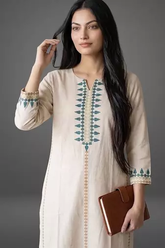 smart women embroidered kurta with trousers