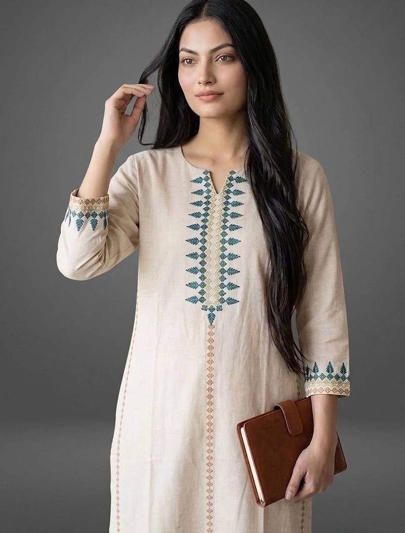 smart women embroidered kurta with trousers