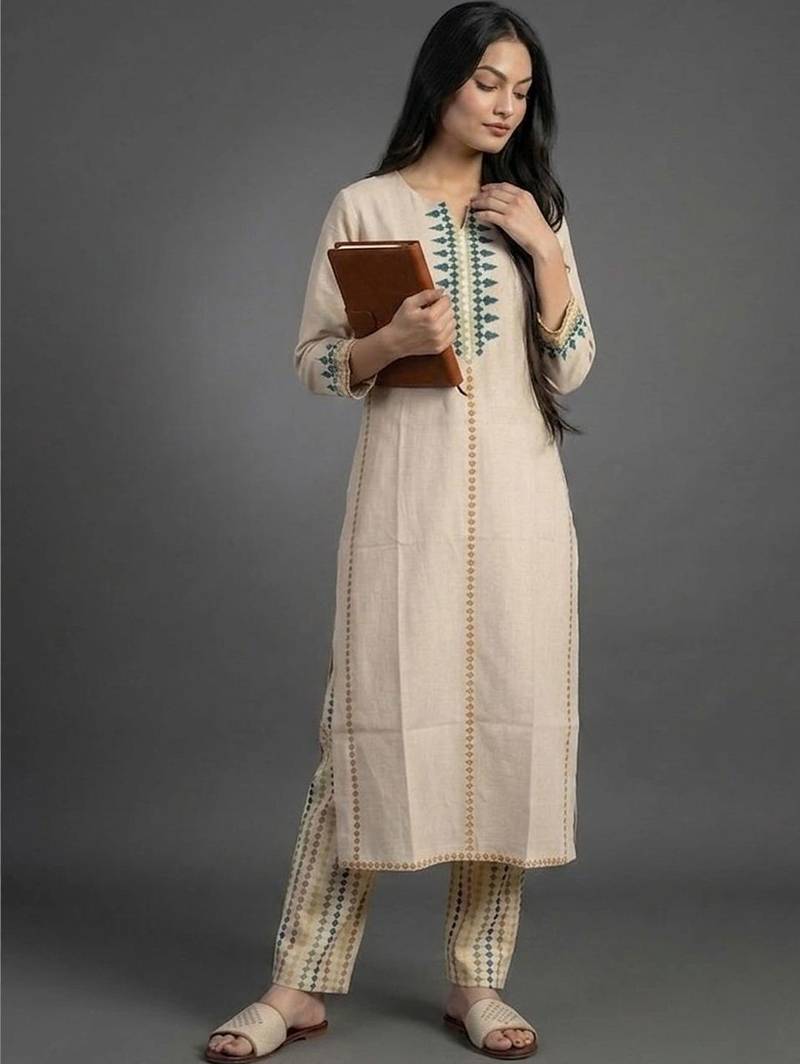 smart women embroidered kurta with trousers
