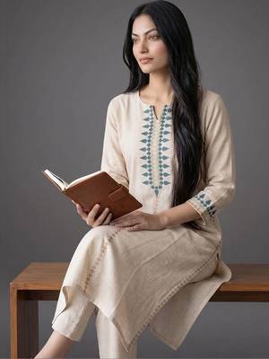 smart women embroidered kurta with trousers 7