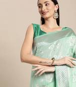 green green floral silk blend banarasi saree