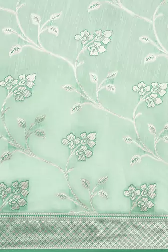 green green floral silk blend banarasi saree