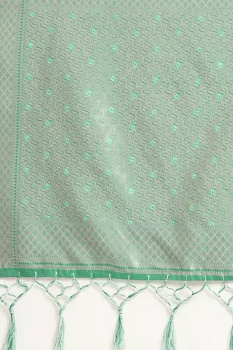 green green floral silk blend banarasi saree