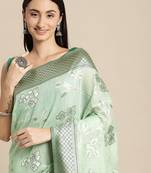 green green floral silk blend banarasi saree