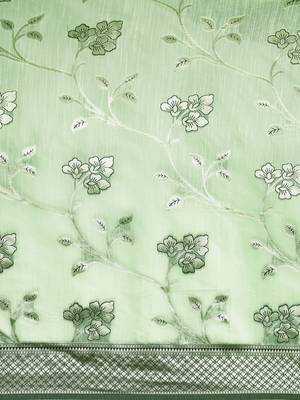 green green floral silk blend banarasi saree 4