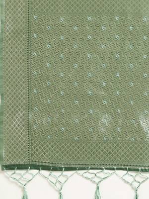 green green floral silk blend banarasi saree 5