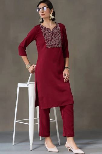 everyday workwear women embroidered kurta with trousers