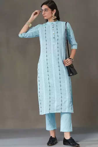 women ethnic motifs printed regular kurta with trousers