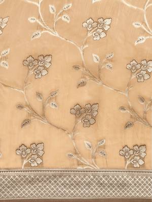 beige beige floral silk blend banarasi saree 4