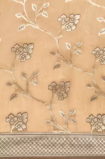 beige beige floral silk blend banarasi saree