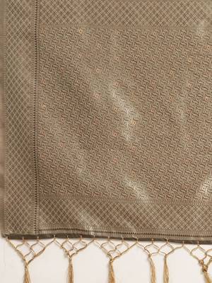 beige beige floral silk blend banarasi saree 5