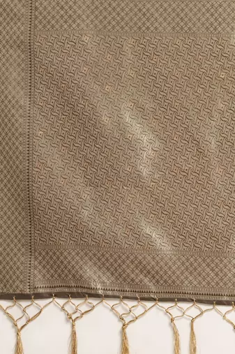 beige beige floral silk blend banarasi saree
