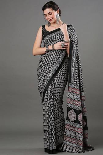 black ethnic motifs printed saree