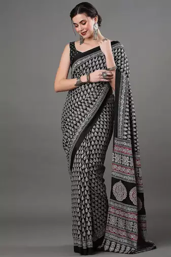 black ethnic motifs printed saree