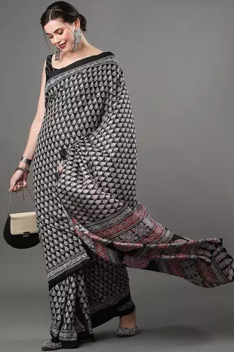 black ethnic motifs printed saree