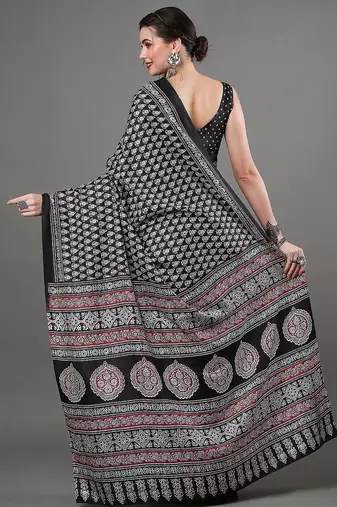 black ethnic motifs printed saree
