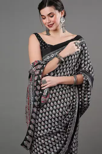black ethnic motifs printed saree