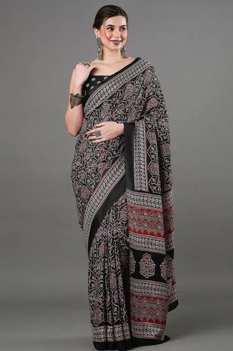 black ethnic motifs ajrak printed saree