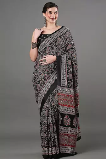 black ethnic motifs ajrak printed saree