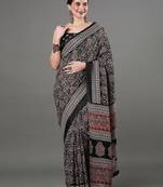 black ethnic motifs ajrak printed saree