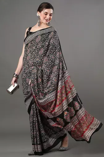 black ethnic motifs ajrak printed saree