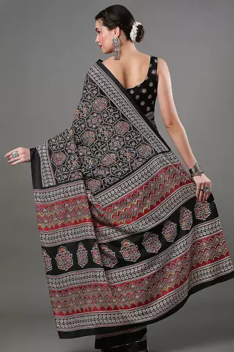 black ethnic motifs ajrak printed saree