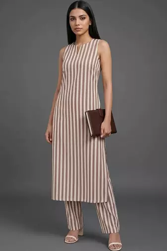 smart women striped kurta with trousers