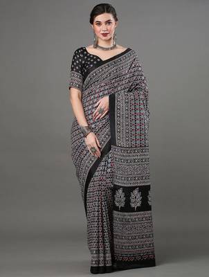 black ethnic motifs ajrak printed saree 1