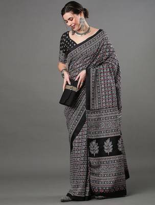 black ethnic motifs ajrak printed saree 2