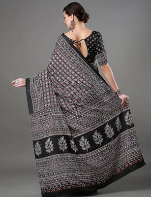 black ethnic motifs ajrak printed saree 3