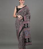 black ethnic motifs ajrak printed silk blend block print saree
