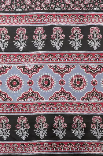 black ethnic motifs ajrak printed silk blend block print saree