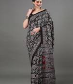black ethnic motifs ajrak printed silk blend block print saree