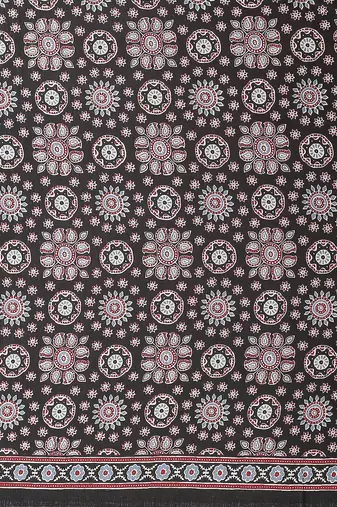 black ethnic motifs ajrak printed silk blend block print saree