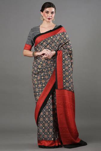 black ethnic motifs ajrak printed saree