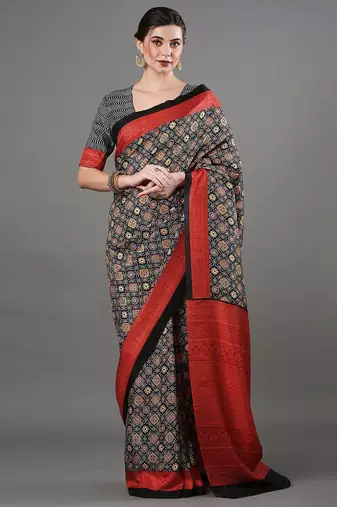black ethnic motifs ajrak printed saree