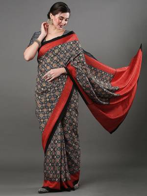 black ethnic motifs ajrak printed saree 2
