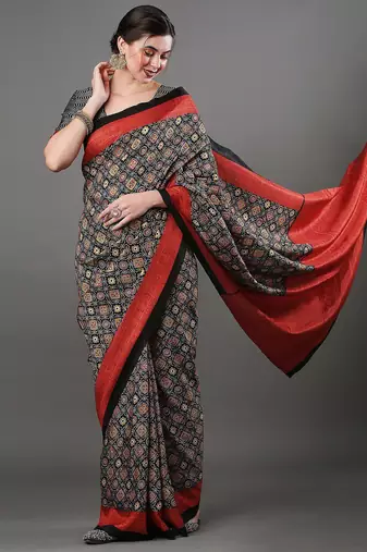 black ethnic motifs ajrak printed saree