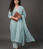 workwear women printed kurta with trousers with dupatta