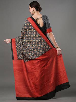 black ethnic motifs ajrak printed saree 3