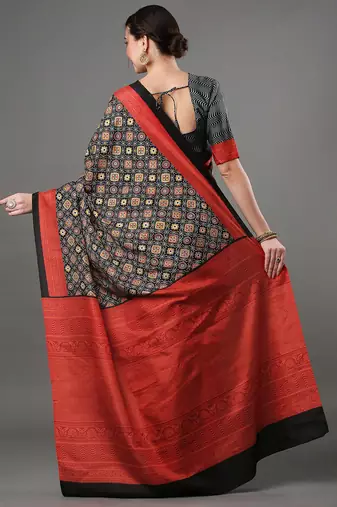 black ethnic motifs ajrak printed saree
